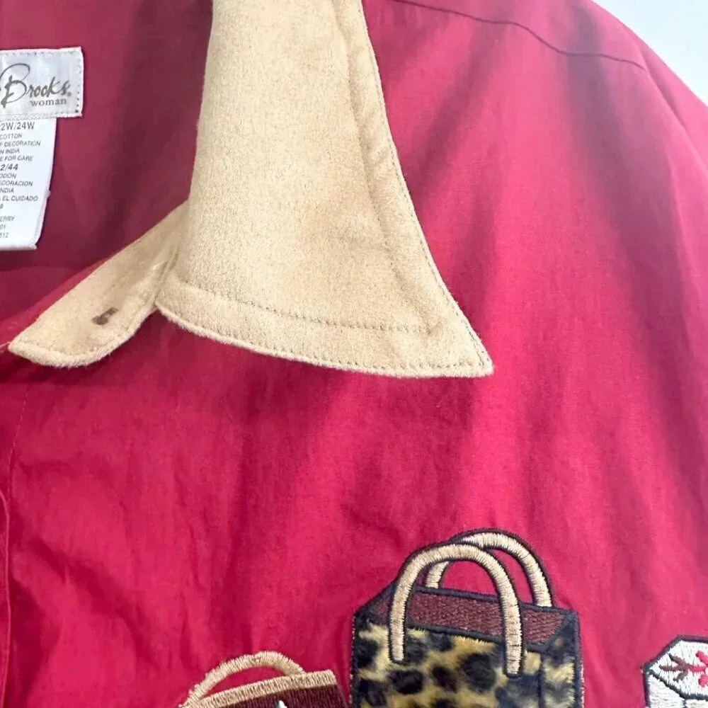 Bobbie Brooks Women's Embroidered Button Down Top Plus Size 22W/24W Red - Picture 6 of 7